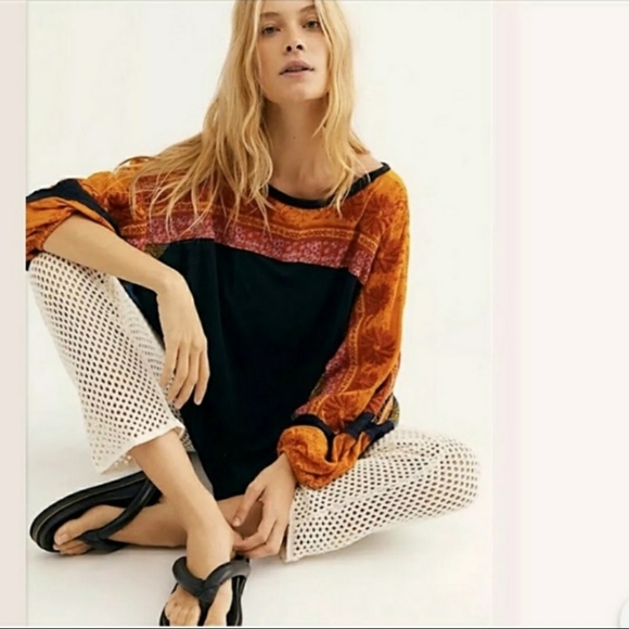 Free People Tripoli High Low Top in Black and Orange, Size xs - Picture 2 of 15